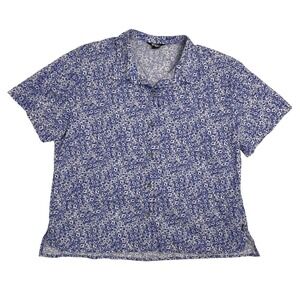 Eddie Bauer Womens Blue Floral Ditsy Print Short Sleeve Button Down Shirt L